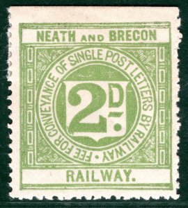 GB Wales N&BR RAILWAY Letter Stamp 2d NEATH & BRECON Mint MM SBW69