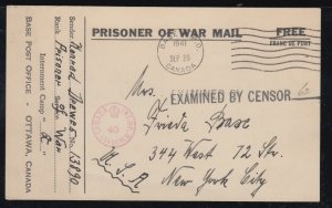 Canada 1941 WWII MONTEITH Prisoner of War POW CAMP Postal Stationery Card