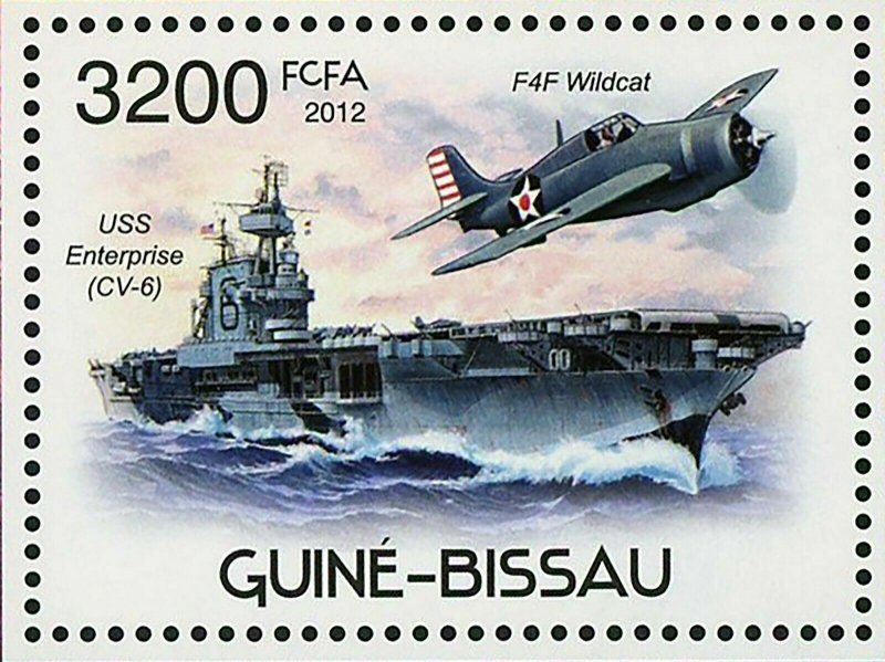 Floating Airport Stamp Airplanes F4F Wildcat USS Enterprise CV-6 S/S MNH #5901 