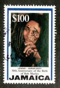 1995 Jamaica Sc# 840 - $100 Bob Marley - Legend.  Used postage stamp.