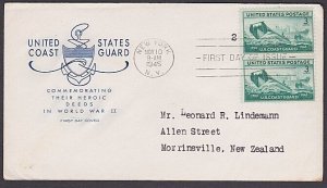 USA 1945 Coast Guard FDC to New Zealand....................................A1651