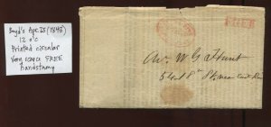 1848 BOYD'S City Express Mail FREE Stampless Paid Handstamp Printed Circular