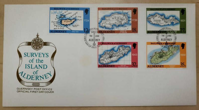 ALDERNEY - 1989 SURVEYS OF THE ISLAND OF ALDERNEY  FIRST DAY COVER - LOT OF 10