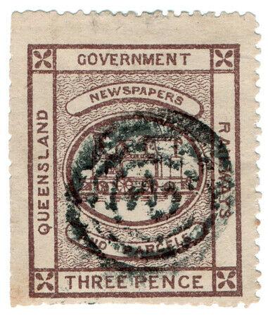 (I.B) Australia - Queensland Railways : Parcel Stamp 3d