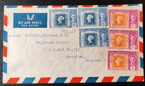 An airmail envelope from Mauritius, sent to Bradford, England. It bears...