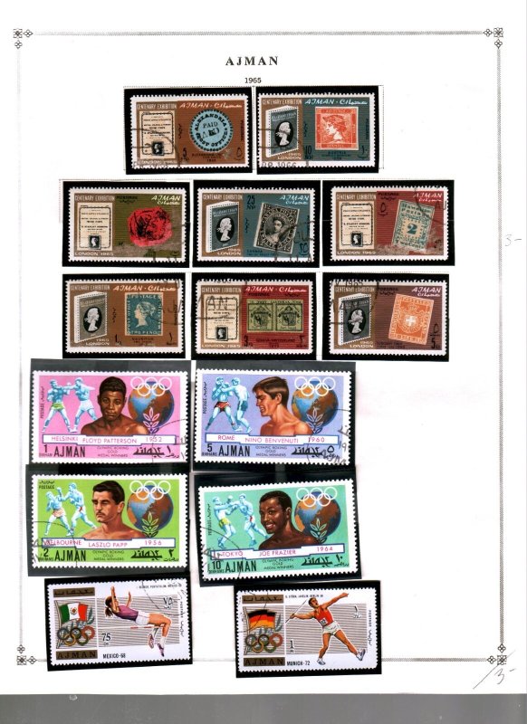 Collection,  Ajman 1964/1965 Mixed Album Pages Catalog $29 Mint & Used
