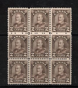 Canada #166i Very Fine Never Hinged Block Of Nine - Center Stamp Is The Variety