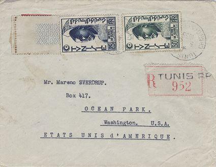 Tunisia 50F and 25F Berber Hermes at Carthage 1955 Tunis R P, Chargements Reg...