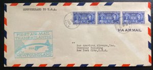 1939 Botwood Newfoundland First Flight Cover FFC airmail To New York USA PAA