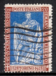 ITALY — SCOTT 201a — 1928 20c EMMANUEL PHILIBERT P13½ — USED — SCV $240