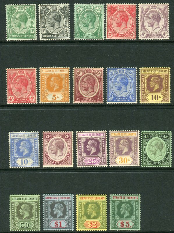 STRAITS SETTLEMENTS-1912-23  A mounted mint set of 19 Sg 193-212