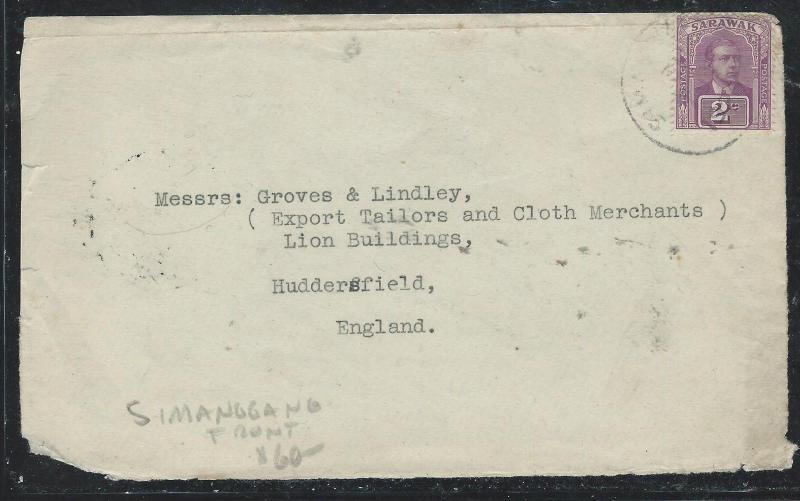 SARAWAK (P0701B) BROOKE 2C   FRONT SIMANGGANG  TO ENGLAND, FRONT ONLY