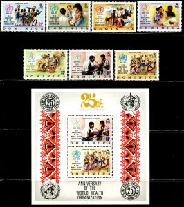 DOMINICA Sc#361-367, 367a 1973 WHO Anniversary Cpl Set & S/S OG Mint LH & NH