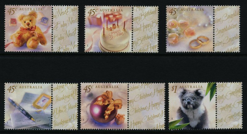 Australia 1773-8 MNH Teddy Bear, Koala, Birthday Cake, Christmas Ornament