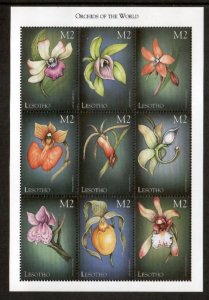 Lesotho 1999 - Orchids Flowers - Sheet of 9 Stamps - Scott #1195 - MNH