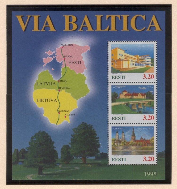 Latvia 1995 Via Baltica Hwy Project, Scott Cat. No(s). 395 MNH Souvenir Sheet