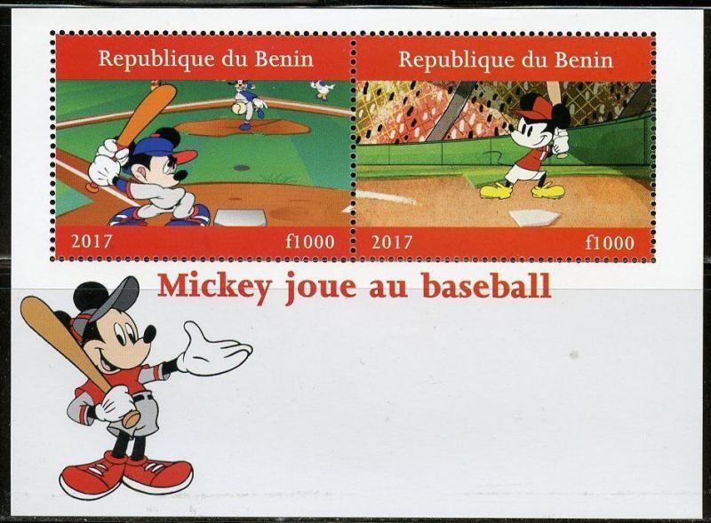 BENIN 2017  MICKEY MOUSE BASEBALL SHEET OF TWO MINT NH