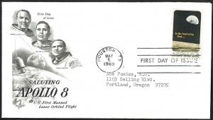 U.S.A. Sc#1371 SALUTING APOLLO 8 FIRST MANNED LUNAR ORBITAL FLIGHT FDC