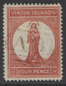 VIRGIN ISLANDS SG36 1887 4d BROWN-RED FINE USED