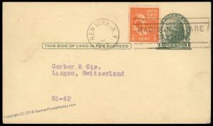 USA 1/2c Prexie Transatlantic Cover Switzerland 80735