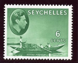 Seychelles 1938 KGVI 6c green (CH) superb MNH. SG 137c.