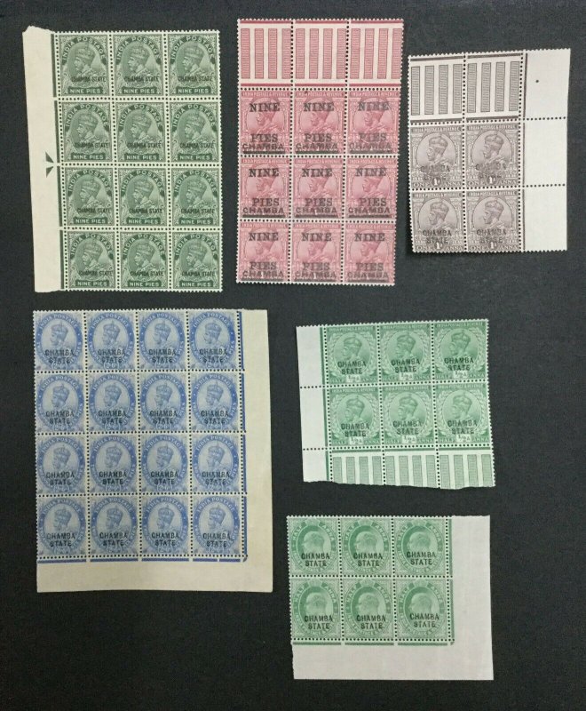 MOMEN: INDIA CHAMBA SG # 21 BLOCKS MINT OG NH LOT #198489-6044