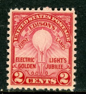 USA 1929 Edison 2¢ Carmine Perf 11x10½ Scott 655  MNH V698