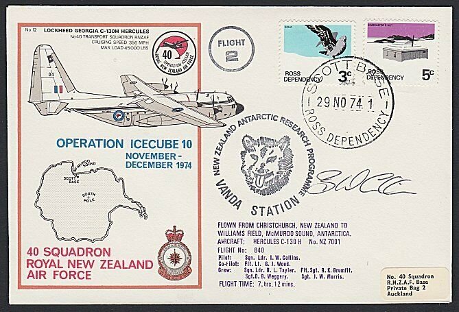 NEW ZEALAND ROSS DEPENDENCY 1974 signed flight cover ex Scott Base.........H726