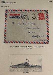 1952 HMS Comus Battle Ship Airmail Korean War Cover To Hilton Scotland England