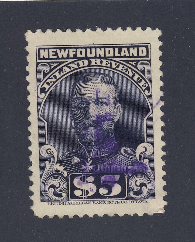 Newfoundland Revenue Stamp #NFR21-$5.00 Perf 11 Used Guide Value= $75.00