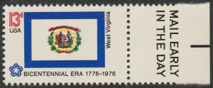 US 1667 State Banners West Virginia 13c mail early single R MNH 1976