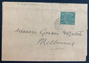 1900s Queensland Australia Postal Stationery Cover To Melbourne