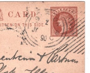 GB HOSTER MACHINE TRIAL Postal Stationery Card 1890 London Leeds Yorks KA559