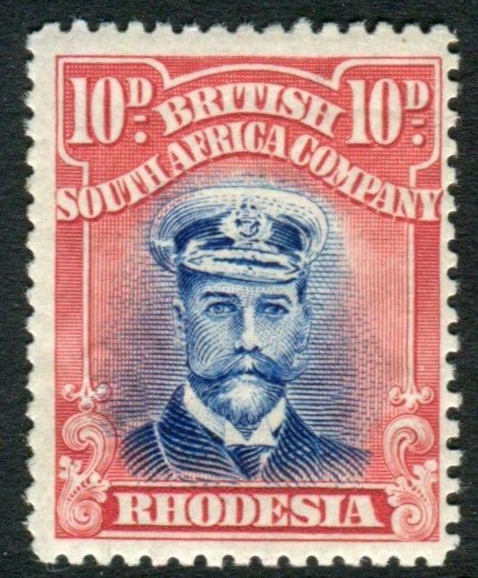 RHODESIA-1923 10d Bright Ultramarine & Carmine Red lightly mounted mint Sg 316