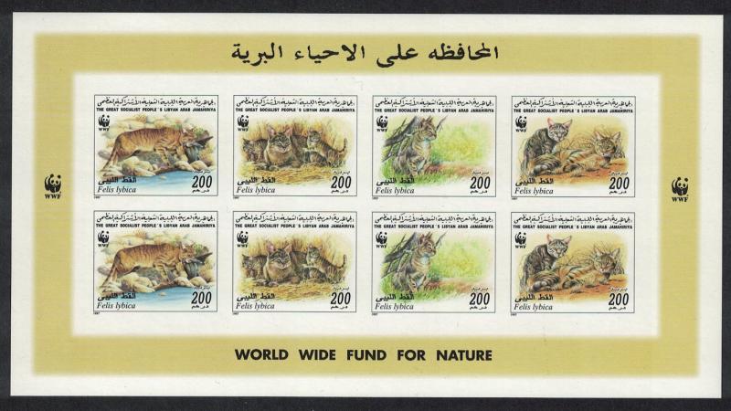 Libya WWF African Wild Cat Imperf Sheetlet of 2 sets SG#2654-2657 MI#2496B-2499B