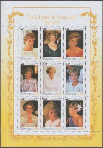 AFGHANISTAN Sc# 042 MNH SHEET of 9 DIFF PRINCESS DIANA in MEMORIUM