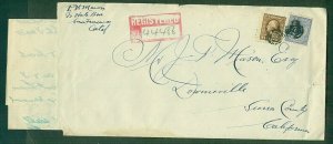 1912 Registered California cover w/4¢ & 10¢ Registry stamp tied, incl. contents