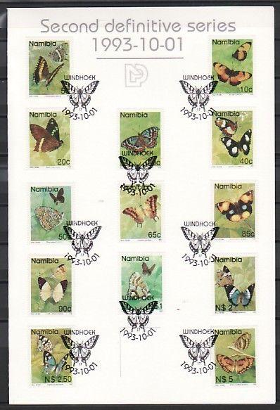 Namibia, Scott cat. 742-754. Butterfly Definitive set. First Day Folder. ^