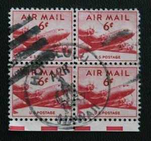 US #C39 Used Block of 4 Honolulu Hawaii 4 Bar Cancel April 1, 1957