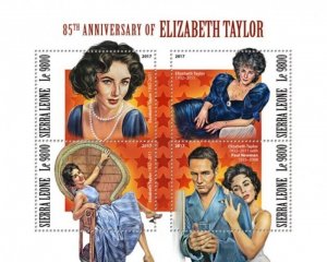 Sierra Leone - 2017 Elizabeth Taylor - 4 Stamp Sheet - SRL171114a