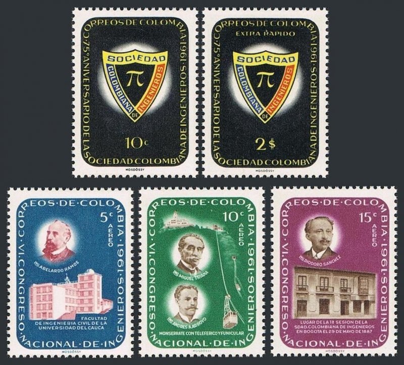 Colombia 742, C429-C432, MNH. Mi 1014-1018. Colombian Society of Engineers, 1962