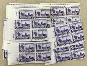 957  Wisconsin Statehood. 25 MNH 3 cent Plate blocks. FV $ 3.00 Issued in 1948