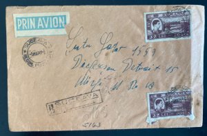 1948 Suceava Romania Registered Airmail Cover To Detroit MI Usa