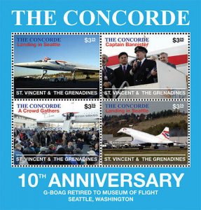 St. Vincent 2013 - SC# 3876 - The Concorde, Airplanes - Sheet of 4 Stamps - MNH