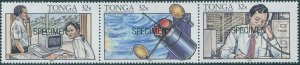 Tonga 1991 SG1139a Telecommunications SPECIMEN strip MNH