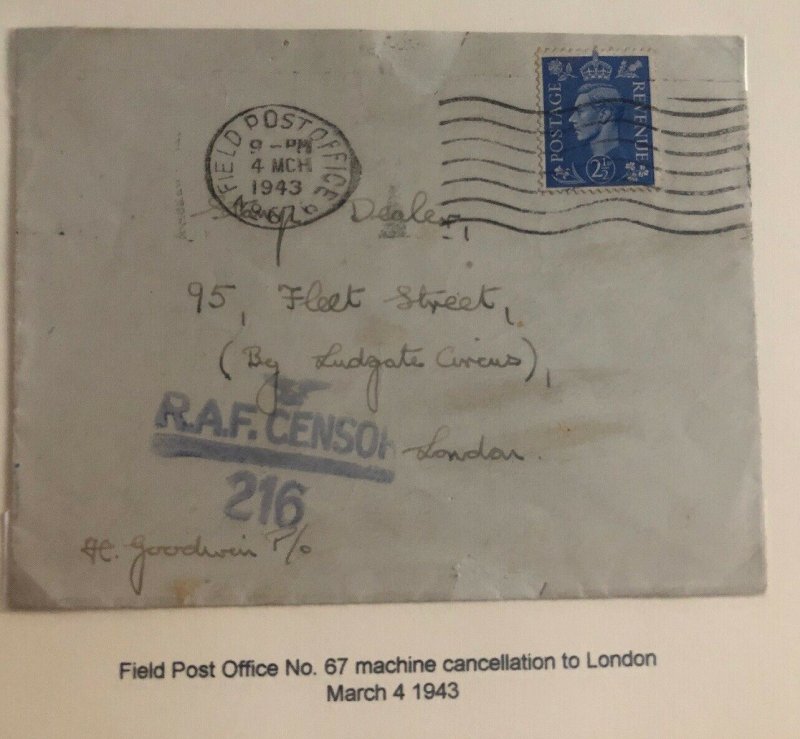 1943 British Field Post Office RAF Censored Cover To London England