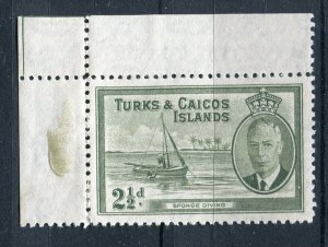 TURKS CAICOS; 1950s classic GVI pictorial issue Mint CORNER 2.5d. value