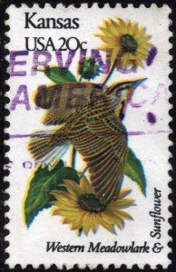 SC#1968A 20¢ State Birds & Flowers: Kansas; Perf 11¼ x 11 (1982) Used