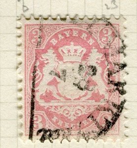 GERMANY; BAVARIA 1870 early classic perf Narrow Mesh issue used 3k. value,