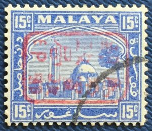 Malaya Japanese Occupation opt SELANGOR in Red 15c Used SG#J216a M5018